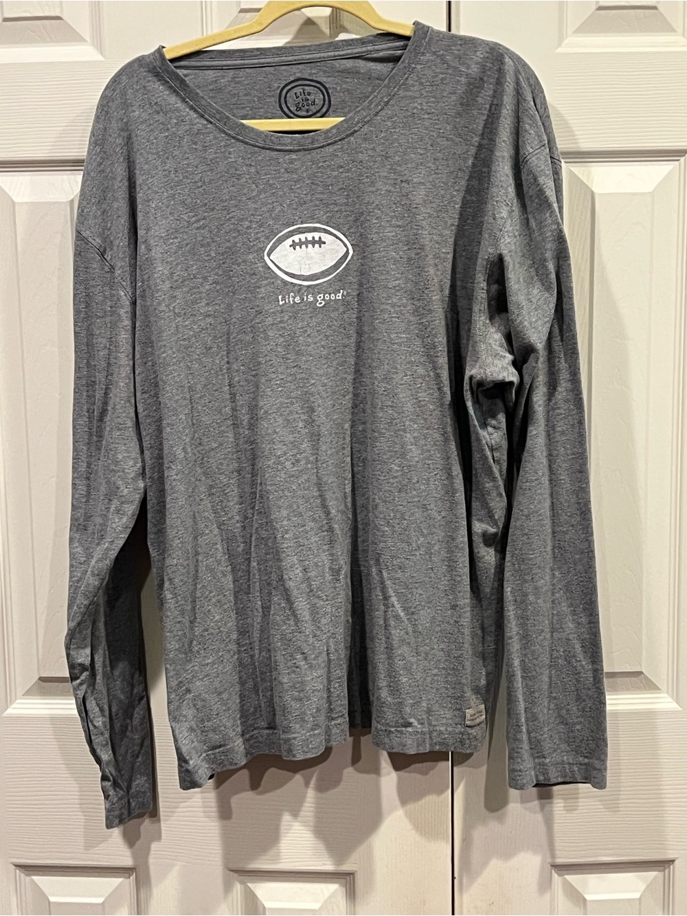 Life is Good Men's Long-Sleeve Gray Football Graphic Tee